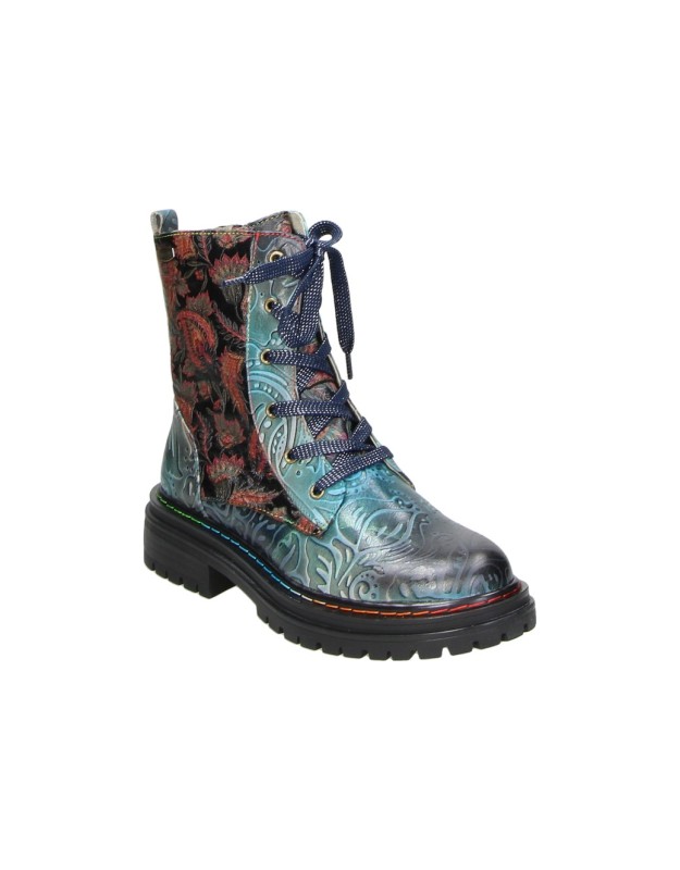 Botines LAURA VITA Kandyo 24 para Mujer Jeans con Estampado Floral, Cordones y Suela Track