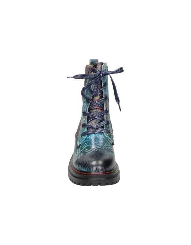 Botines LAURA VITA Kandyo 24 para Mujer Jeans con Estampado Floral, Cordones y Suela Track