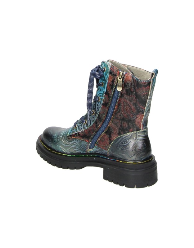 Botines LAURA VITA Kandyo 24 para Mujer Jeans con Estampado Floral, Cordones y Suela Track