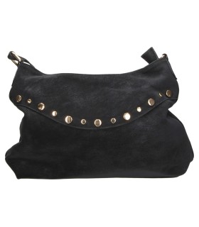 Bolso Bandolera Grande LAURA SANZ con Solapa y Tachuelas para Mujer color Negro B C610