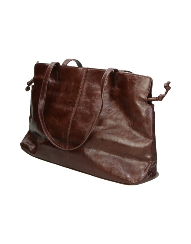 Bolso Shopper LAURA SANZ Brillante con Accesorio color Marrón Chocolate R S6389