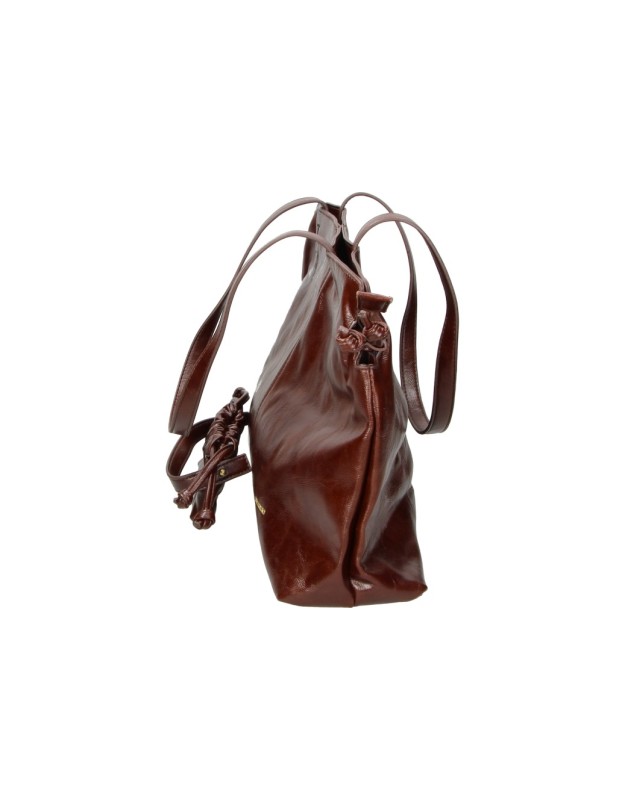 Bolso Shopper LAURA SANZ Brillante con Accesorio color Marrón R S6389