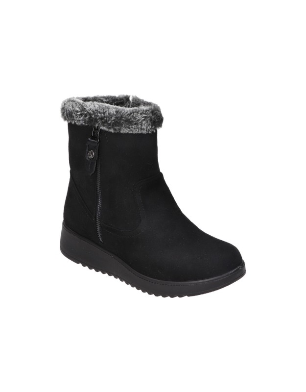 Botines con Cuña AMARPIES para Mujer Negros con Borreguito ATL31140