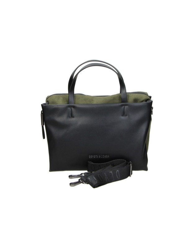 Bolso Bandolera DEVOTA&LOMBA para Mujer color Negro y Verde con Asas y Correa Ajustable 160512