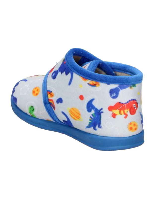 Zapatillas de casa VULCA-BICHA azules con dinosaurios para bebé 1041