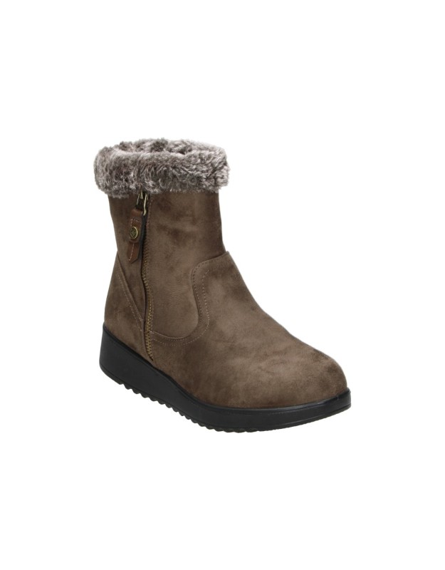 Botines con Cuña AMARPIES para Mujer Taupe con Borreguito ATL31140