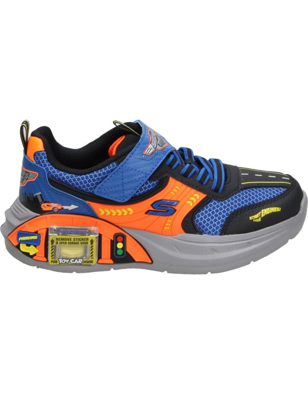 Zapatillas Skechers Garage azul y naranja para niño 402150l-bbor