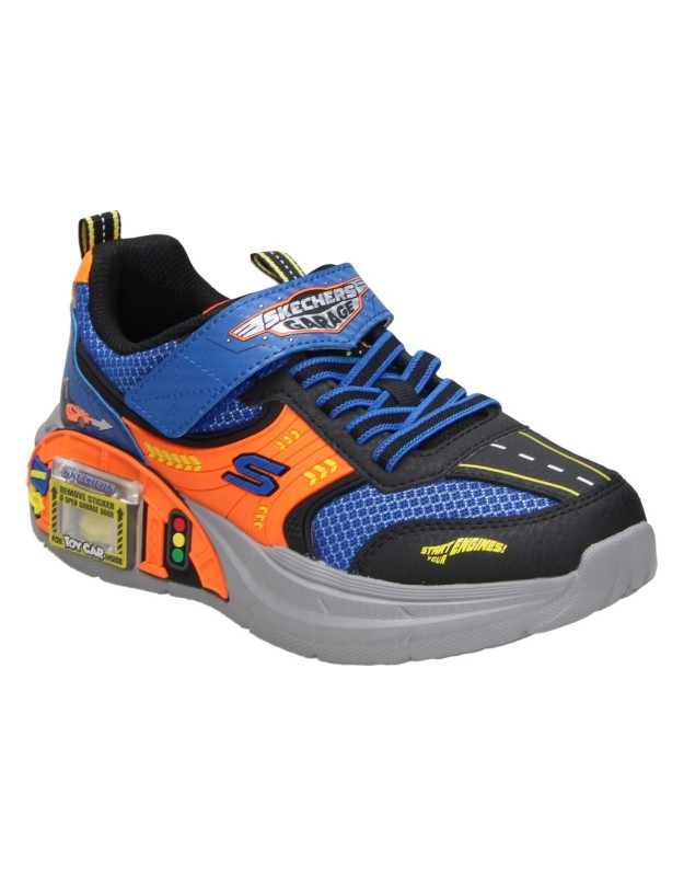 Zapatillas Skechers Garage azul y naranja para niño 402150l-bbor